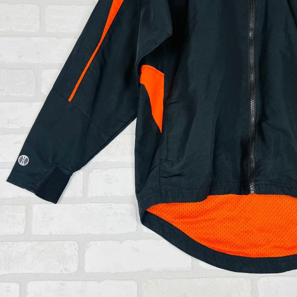 Holloway Kids Black and Orange Hooded Full Zip Windbreaker Athletic Jacket XL